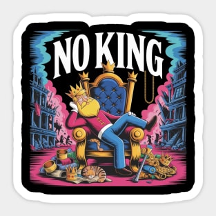 Funny Cartoon Royalty Illustration, no king, King Lounging on Throne Amid Chaos, Humorous Satirical Design for T-Shirts, Hoodies, Stickers & Gifts Sticker